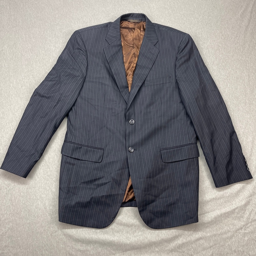 Caravelli Mens Suit Blazer Vest Size 42L‎ Pinstripe Brown Lining Business Casual